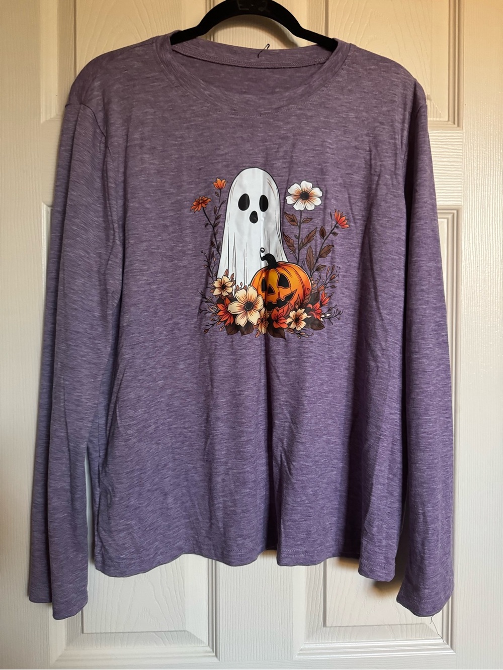 NWT Purple Long-Sleeve Halloween Ghost & Pumpkin Tee, Halloween, XL